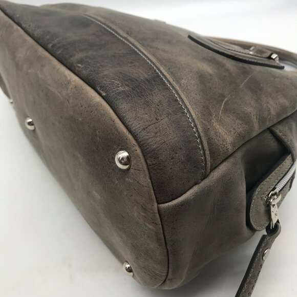Longchamp Grey Distressed Leather Cosmo Satchel Bag - Picture 8 of 11
